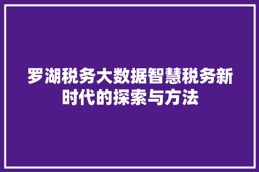 罗湖税务大数据智慧税务新时代的探索与方法