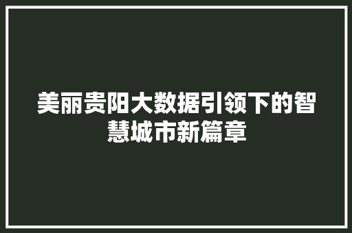 美丽贵阳大数据引领下的智慧城市新篇章