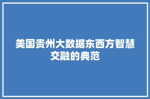 美国贵州大数据东西方智慧交融的典范