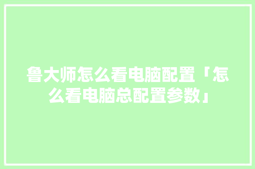 鲁大师怎么看电脑配置「怎么看电脑总配置参数」 鲁大师怎么看电脑配置「怎么看电脑总配置参数」 操作系统