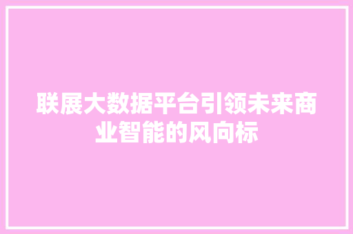 联展大数据平台引领未来商业智能的风向标