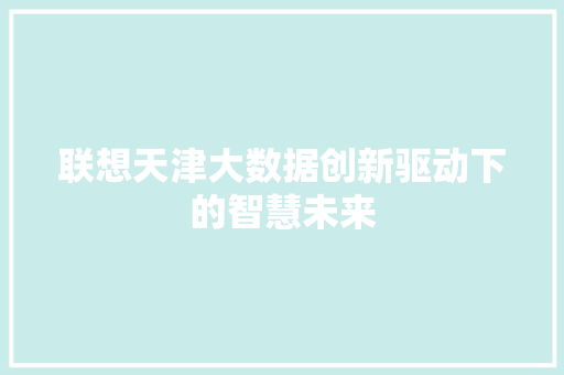 联想天津大数据创新驱动下的智慧未来