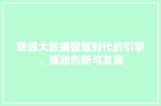 联通大数据智慧时代的引擎，驱动创新与发展