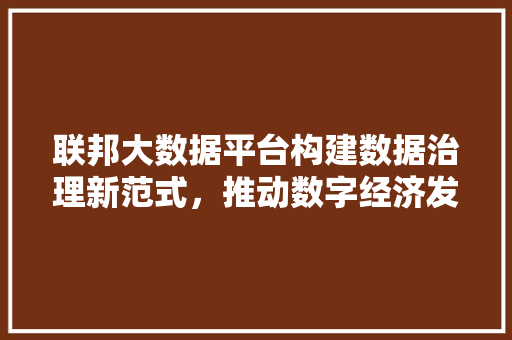 联邦大数据平台构建数据治理新范式，推动数字经济发展