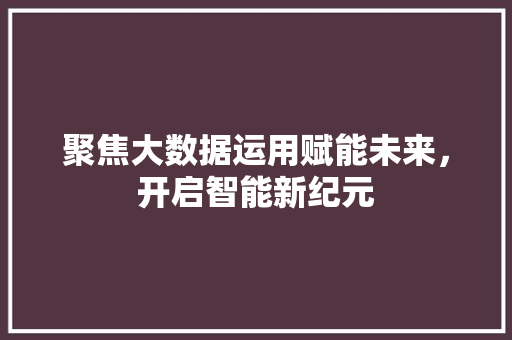 聚焦大数据运用赋能未来，开启智能新纪元