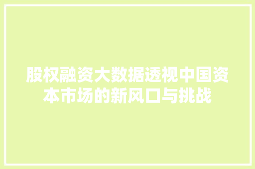 股权融资大数据透视中国资本市场的新风口与挑战