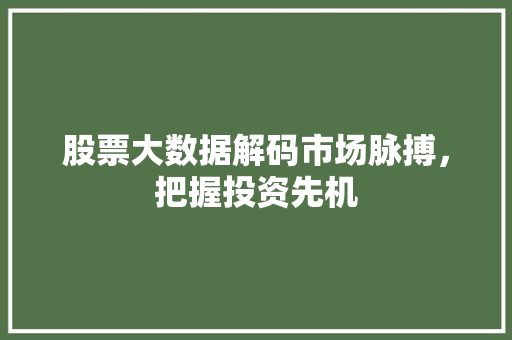 股票大数据解码市场脉搏，把握投资先机
