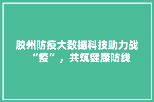 胶州防疫大数据科技助力战“疫”，共筑健康防线