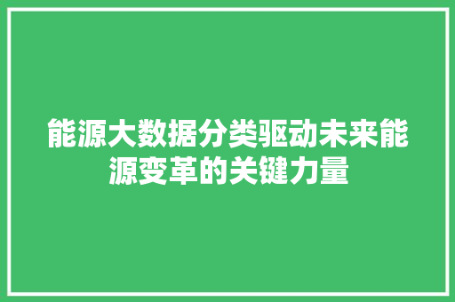能源大数据分类驱动未来能源变革的关键力量
