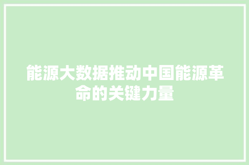 能源大数据推动中国能源革命的关键力量