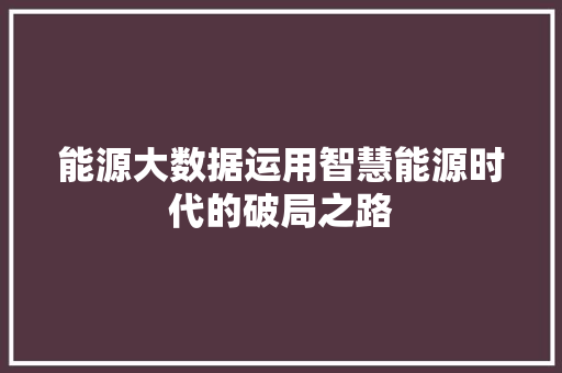 能源大数据运用智慧能源时代的破局之路 能源大数据运用智慧能源时代的破局之路
