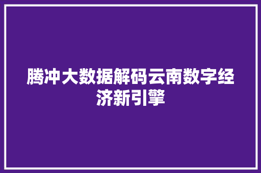 腾冲大数据解码云南数字经济新引擎
