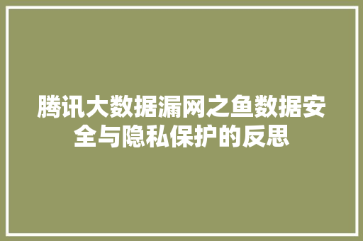 腾讯大数据漏网之鱼数据安全与隐私保护的反思