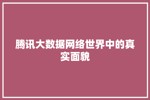 腾讯大数据网络世界中的真实面貌