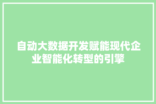 自动大数据开发赋能现代企业智能化转型的引擎