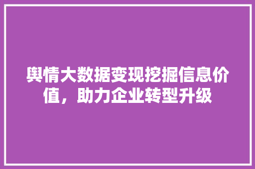 舆情大数据变现挖掘信息价值，助力企业转型升级