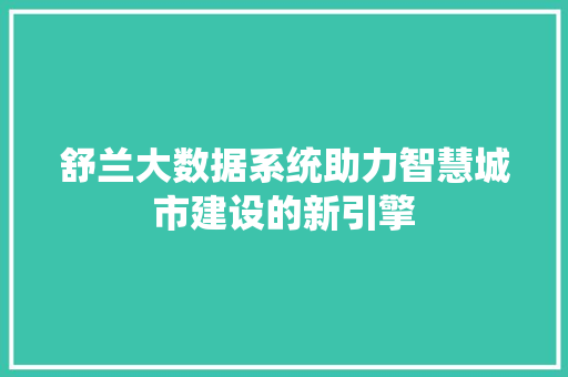 舒兰大数据系统助力智慧城市建设的新引擎
