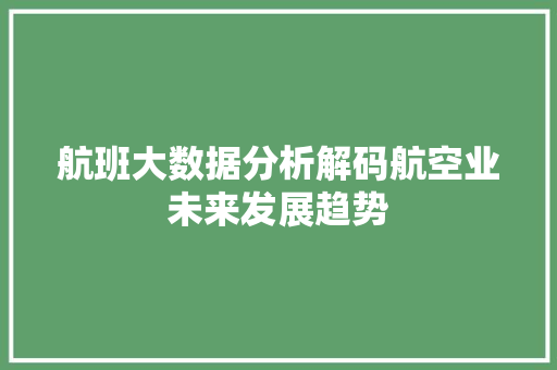 航班大数据分析解码航空业未来发展趋势