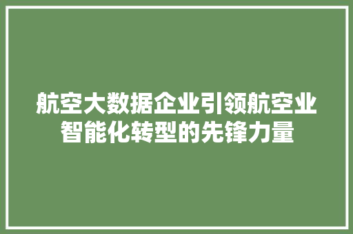 航空大数据企业引领航空业智能化转型的先锋力量