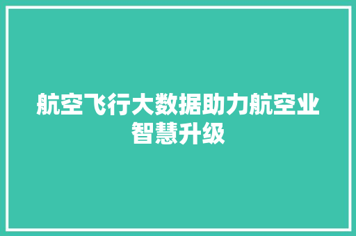 航空飞行大数据助力航空业智慧升级 操作系统