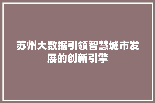 苏州大数据引领智慧城市发展的创新引擎