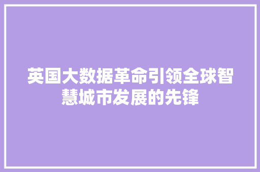 英国大数据革命引领全球智慧城市发展的先锋