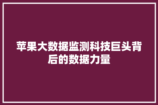苹果大数据监测科技巨头背后的数据力量