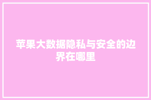苹果大数据隐私与安全的边界在哪里