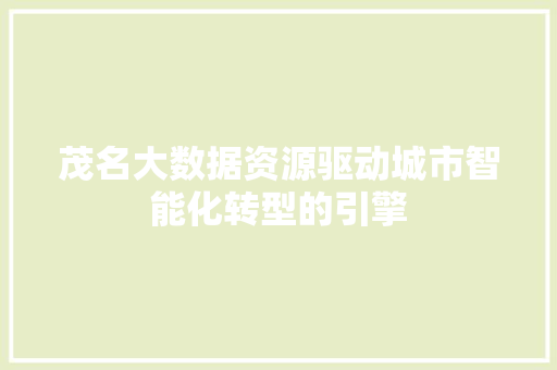 茂名大数据资源驱动城市智能化转型的引擎