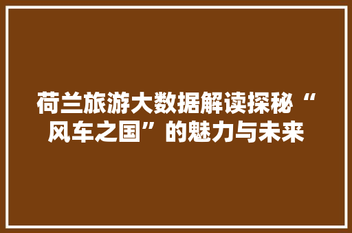 荷兰旅游大数据解读探秘“风车之国”的魅力与未来