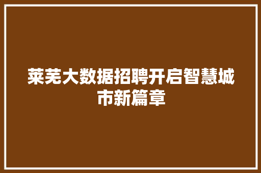 莱芜大数据招聘开启智慧城市新篇章