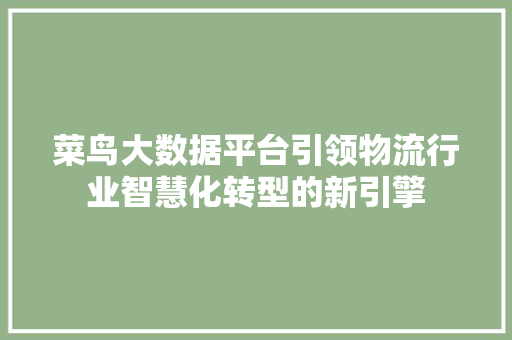 菜鸟大数据平台引领物流行业智慧化转型的新引擎