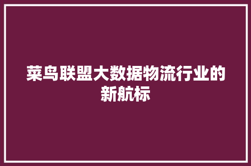菜鸟联盟大数据物流行业的新航标