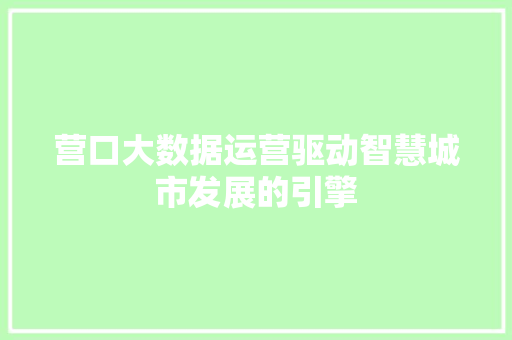 营口大数据运营驱动智慧城市发展的引擎