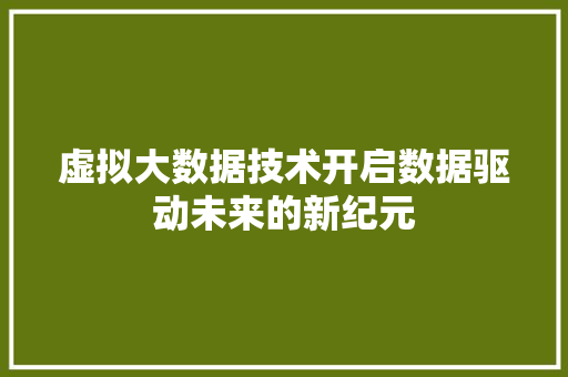 虚拟大数据技术开启数据驱动未来的新纪元