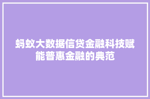 蚂蚁大数据信贷金融科技赋能普惠金融的典范