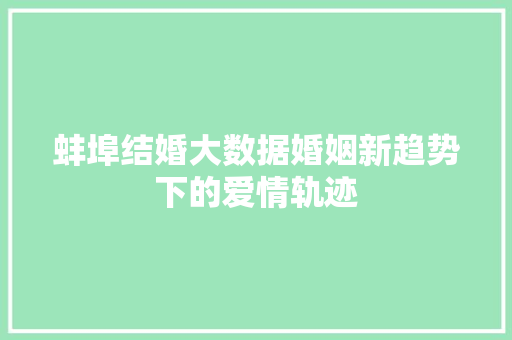 蚌埠结婚大数据婚姻新趋势下的爱情轨迹
