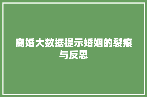离婚大数据提示婚姻的裂痕与反思