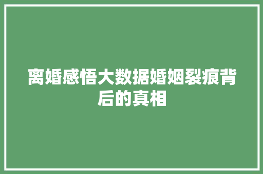 离婚感悟大数据婚姻裂痕背后的真相