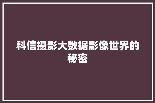 科信摄影大数据影像世界的秘密