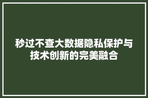 秒过不查大数据隐私保护与技术创新的完美融合