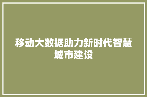 移动大数据助力新时代智慧城市建设