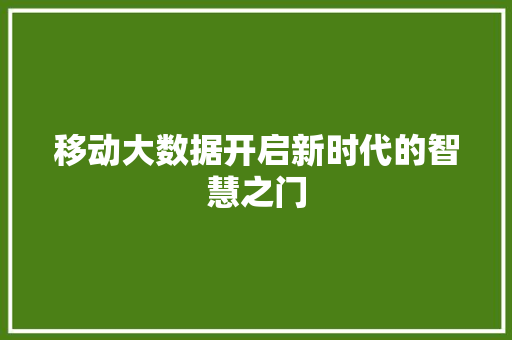 移动大数据开启新时代的智慧之门