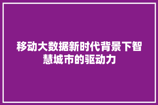 移动大数据新时代背景下智慧城市的驱动力