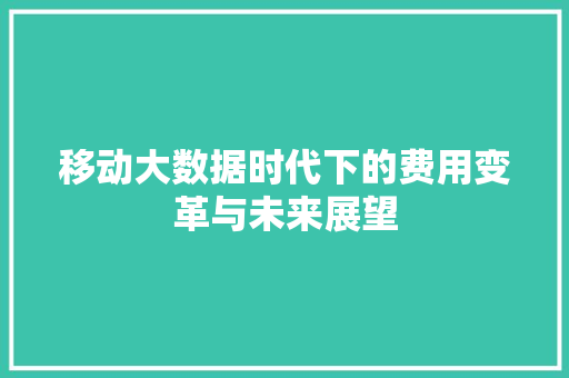 移动大数据时代下的费用变革与未来展望