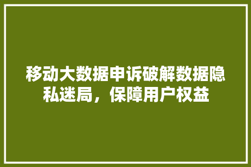移动大数据申诉破解数据隐私迷局，保障用户权益