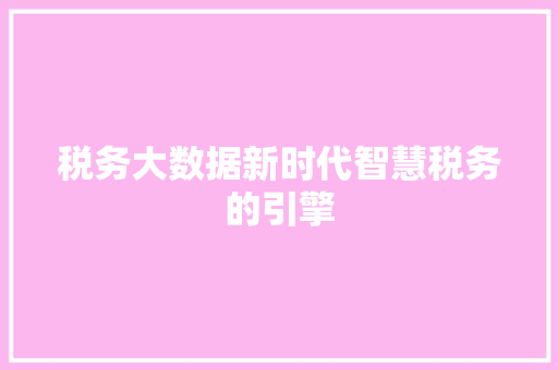 税务大数据新时代智慧税务的引擎