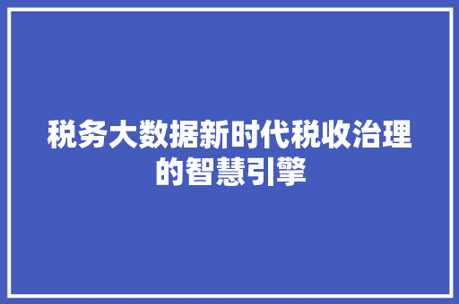 税务大数据新时代税收治理的智慧引擎