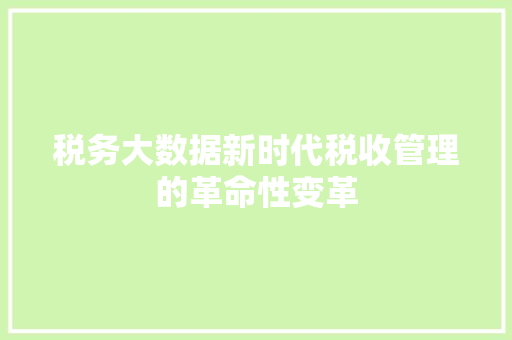税务大数据新时代税收管理的革命性变革