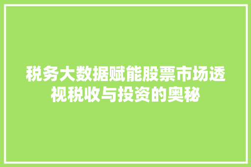 税务大数据赋能股票市场透视税收与投资的奥秘